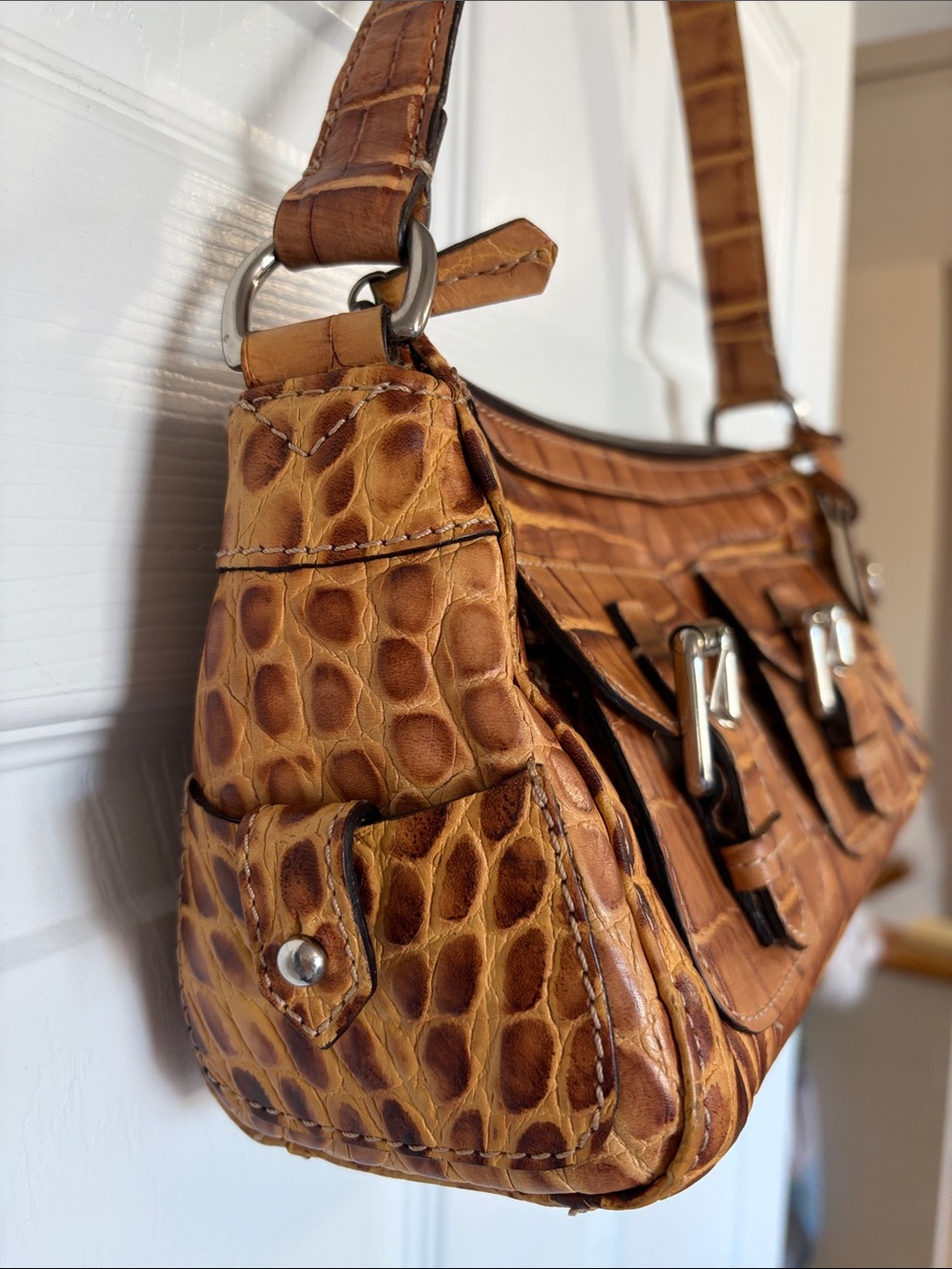 Dooney & Bourke Brown Croc-Embossed Leather Shoulder Bag - Picture 4 of 13
